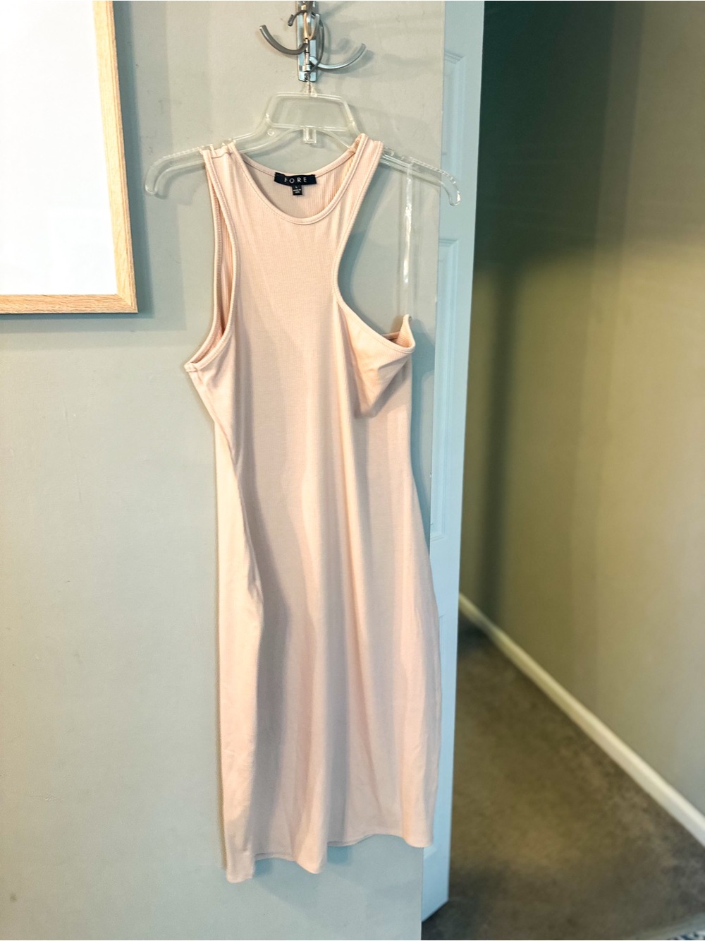 Asymmetrical neckline ribbed midi dress - nude